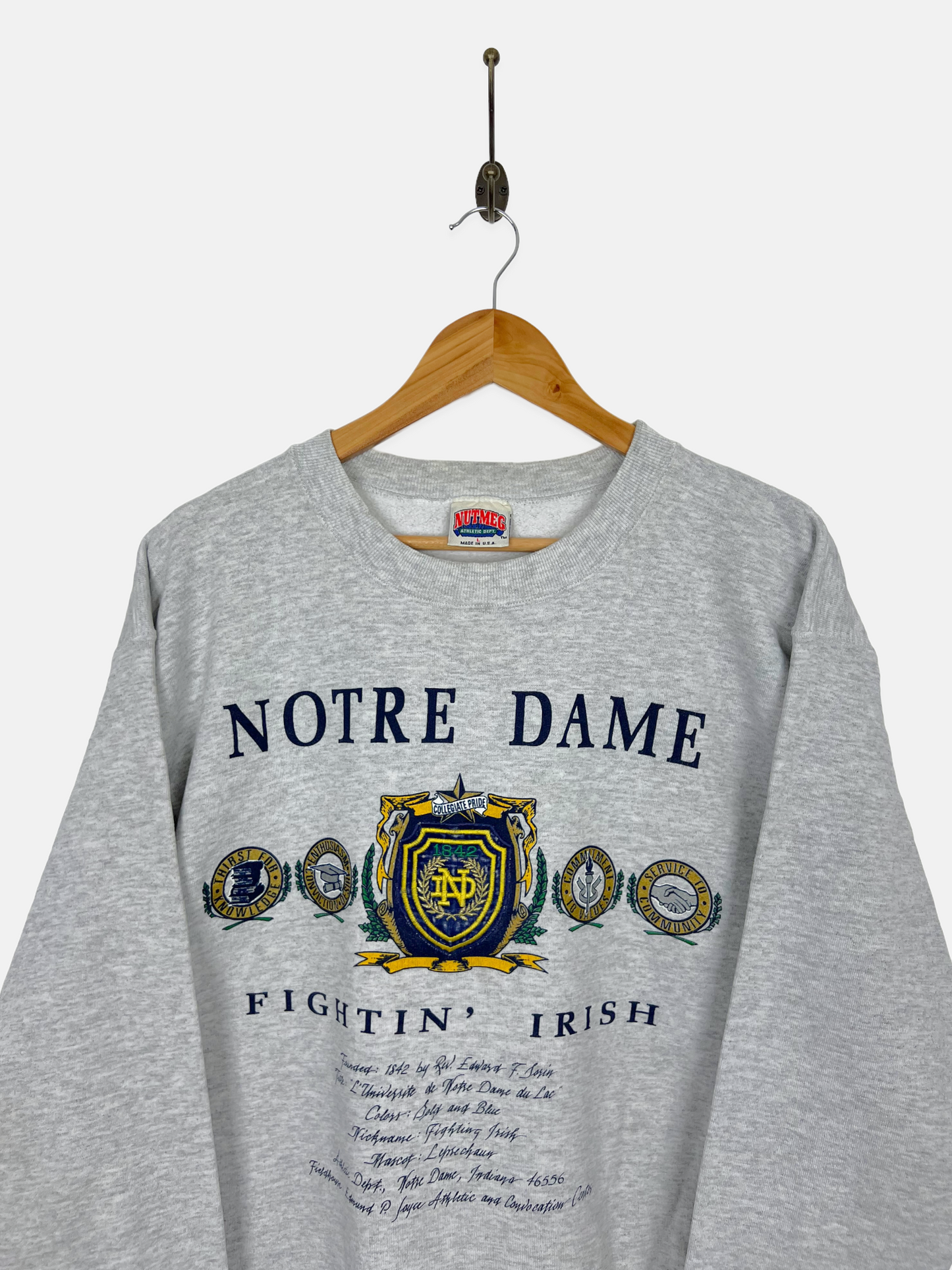 90's Notre Dame University USA Made Vintage Sweatshirt Size 10-12
