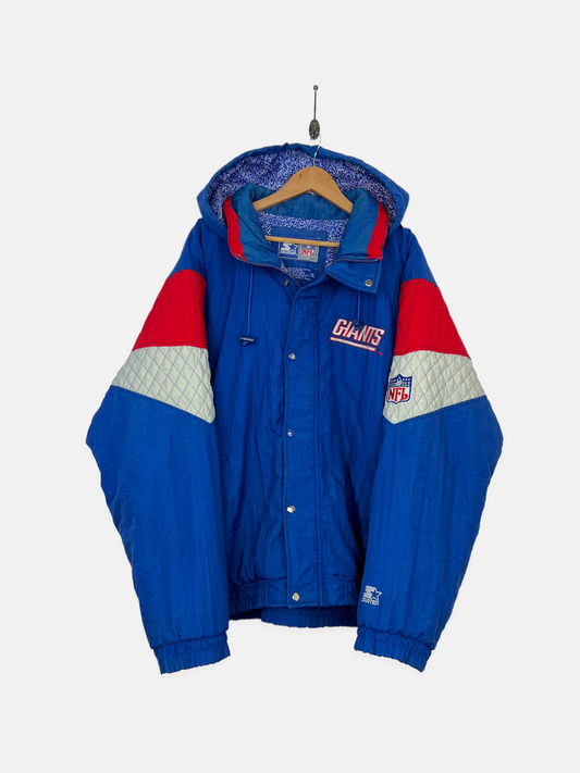 90's New York Giants Starter NFL Embroidered Puffer Jacket with Hood Size 2XL