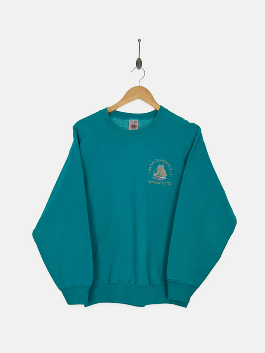 90's Boston Tea Party Ship USA Made Embroidered Vintage Sweatshirt Size 10