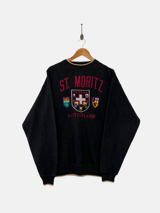 90's St Moritz Switzerland Embroidered Vintage Sweatshirt Size L