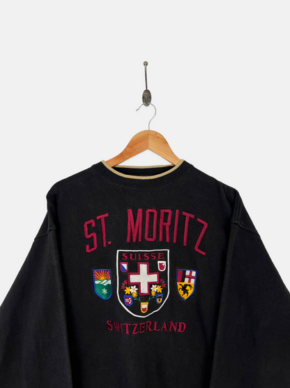 90's St Moritz Switzerland Embroidered Vintage Sweatshirt Size L