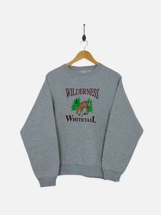 90's Wilderness Whitetail Deer USA Made Embroidered Vintage Sweatshirt Size M-L