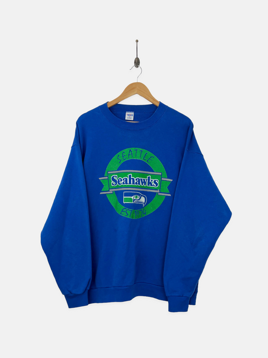 90's Seattle Seahawks NFL USA Made Vintage Sweatshirt Size L