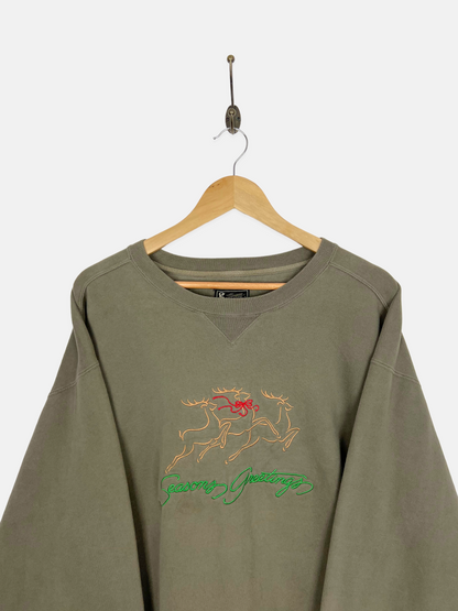 90's Seasons Greetings Embroidered Vintage Sweatshirt Size L-XL