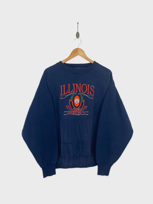 90's Illinois University Illini Embroidered Sweatshirt Size M