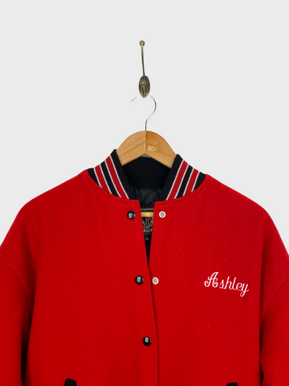 90's 'Ashley' USA Made Embroidered Vintage Varsity Jacket Size 8