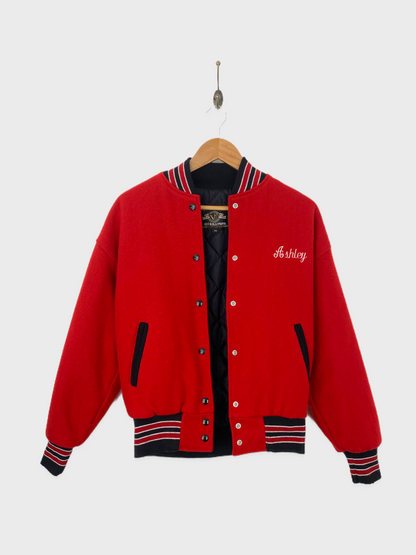 90's 'Ashley' USA Made Embroidered Vintage Varsity Jacket Size 8